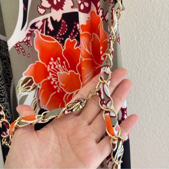 Cache Floral Geometric Colorful Sleeveless Y2K Maxi Dress w/ chain belt S - Picture 6 of 9